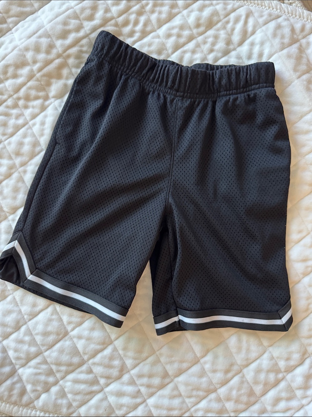 Old Navy Black Mesh Athletic Shorts with White Hem Stripes